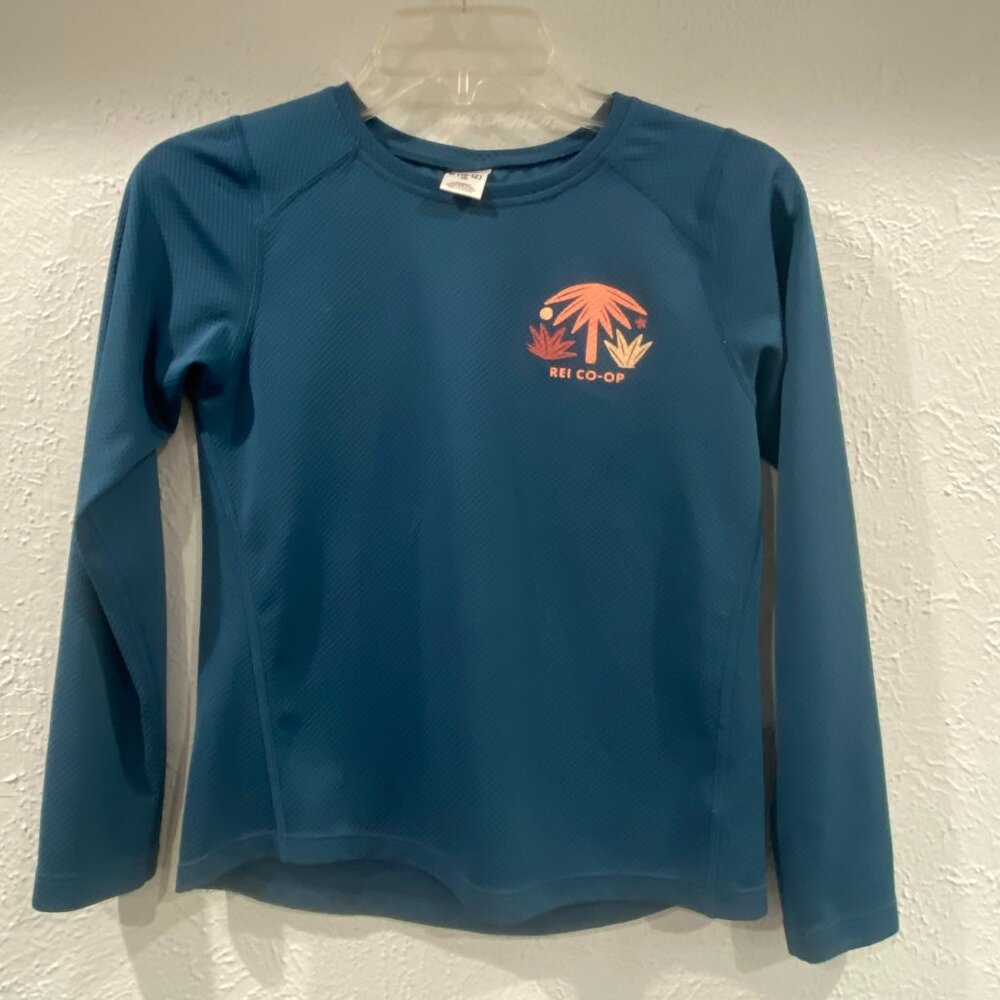REI Co-op, girl's size M (10-12) long sleeved blue shirt w/moisture wick. EUC